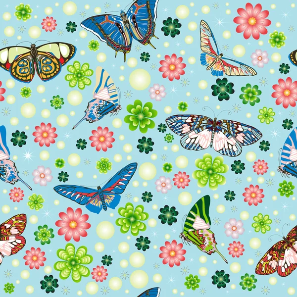Sömlöst mönster med fjärilar och blommor — Stock vektor