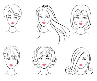 Illustration of the six options for women's hairstyles. clipart