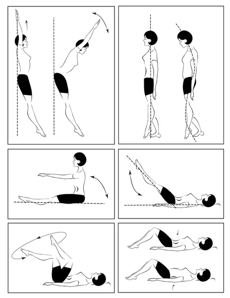 पाठीला आराम करण्यासाठी शारीरिक व्यायामाचे वेक्टर संच — स्टॉक व्हेक्टर