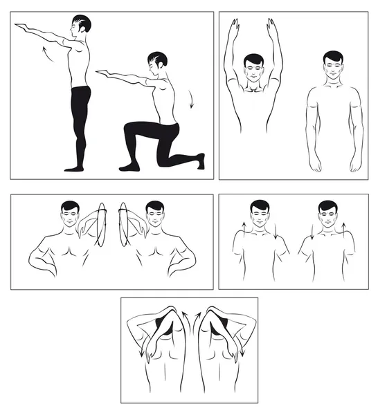 Vektor uppsättning fysiska övningar för att koppla av ryggraden — Stock vektor