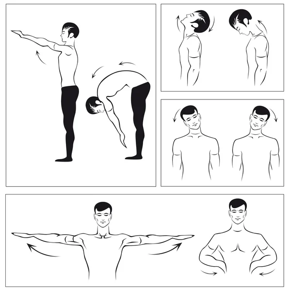Vektor uppsättning fysiska övningar för att koppla av ryggraden — Stock vektor