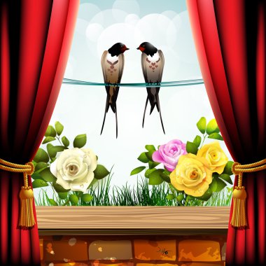 Two swallows in the garden clipart