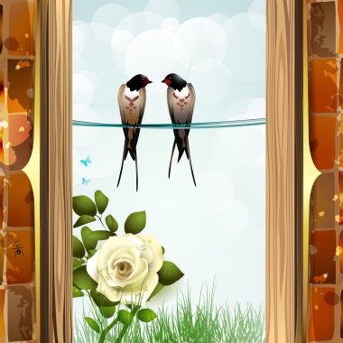 Two swallows in the garden clipart