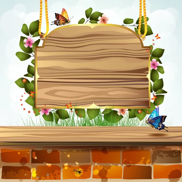 Holzbanner mit Blumen — Stockvektor