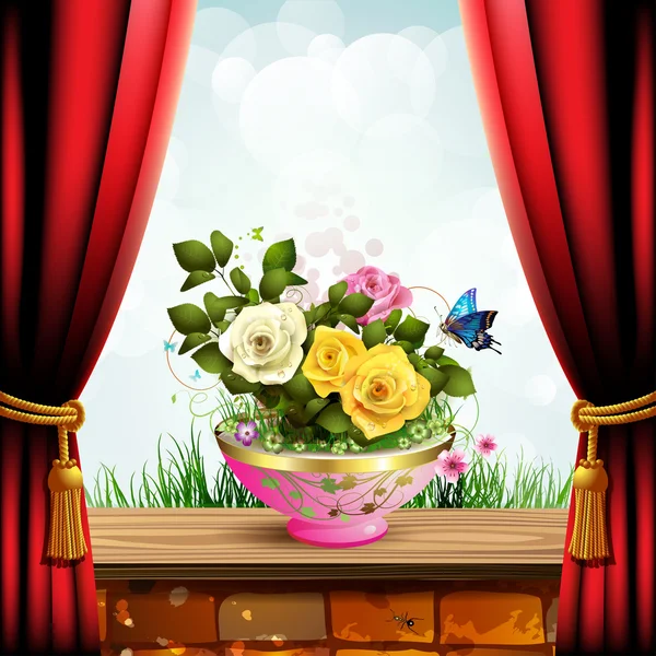 Vaso da fiori con rose — Vettoriale Stock