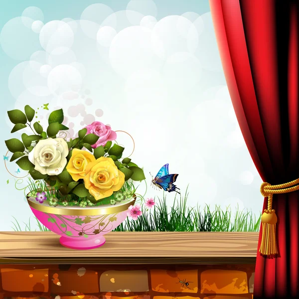 Flowerpot with roses — Stock Vector