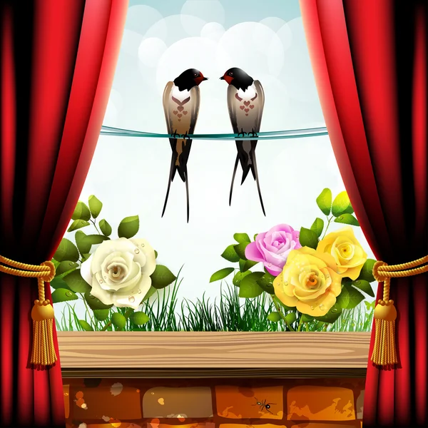 Two swallows in the garden — Διανυσματικό Αρχείο