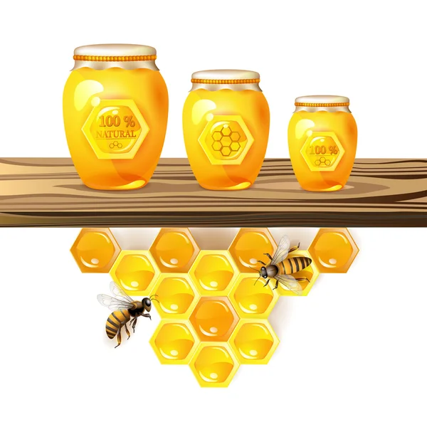 ガラスの瓶、蜂蜜 — ストックベクタ