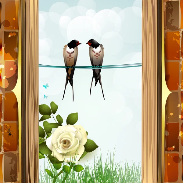 Two swallows in the garden — Διανυσματικό Αρχείο
