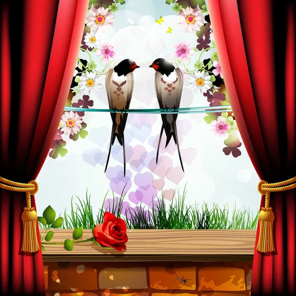 两只燕子在花园里 — 图库矢量图片