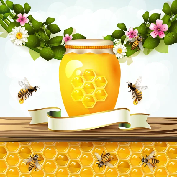 Tarro de vidrio y miel — Vector de stock