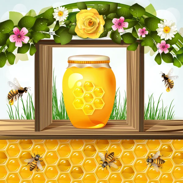玻璃罐和蜂蜜 — 图库矢量图片