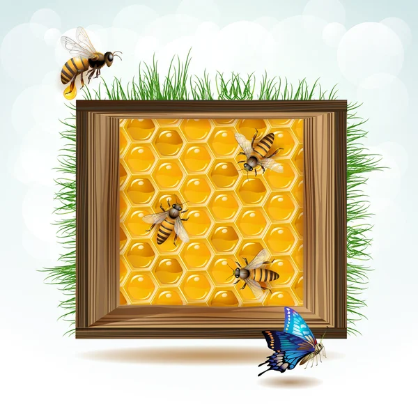 Marco con abejas — Vector de stock