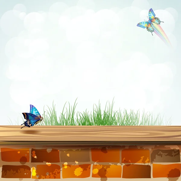 Paysage avec mur de briques — Image vectorielle