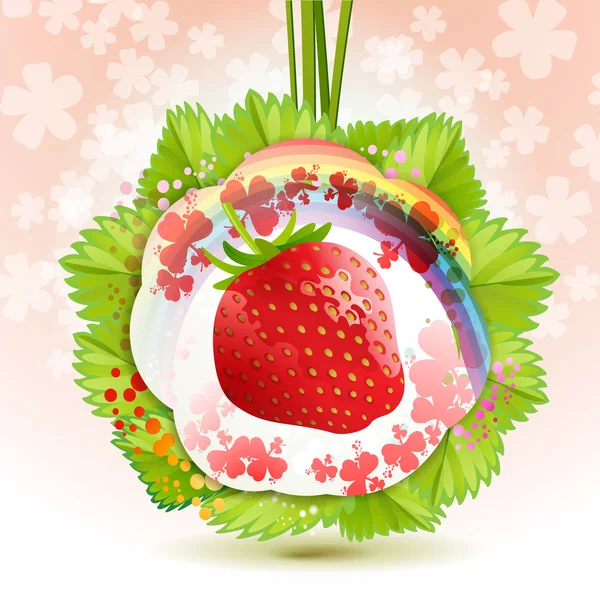 Erdbeere mit Blättern — Stockvektor