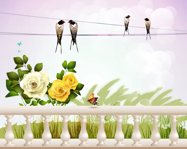 Paysage avec des roses — Image vectorielle