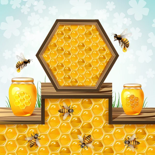 Abelhas e favos de mel — Vetor de Stock