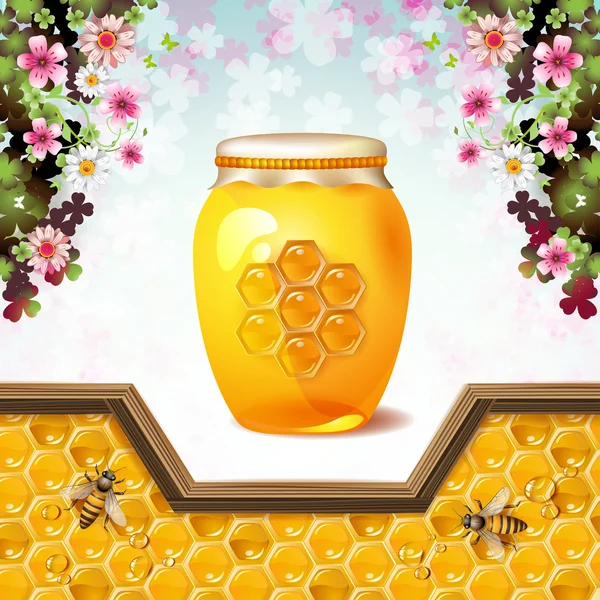 Glas mit Bienen — Stockvektor