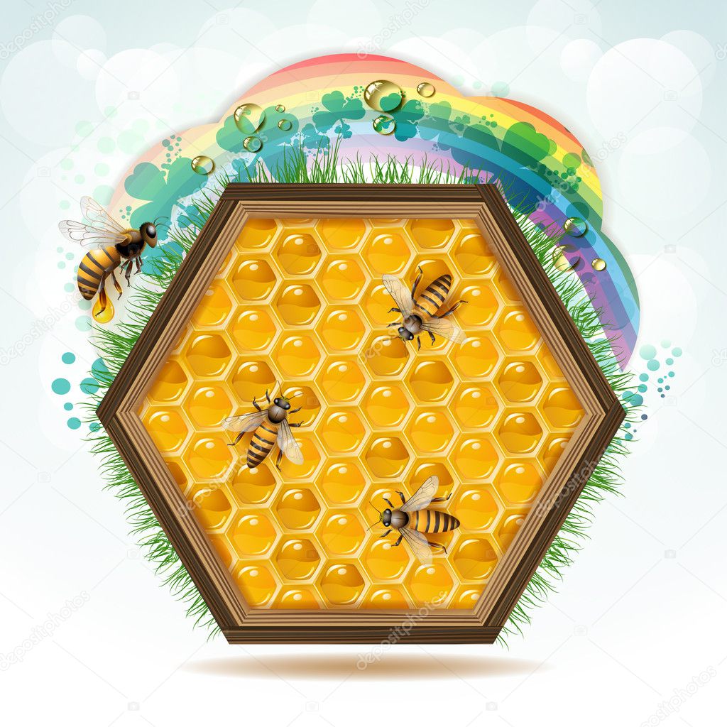 Wood frame with bees