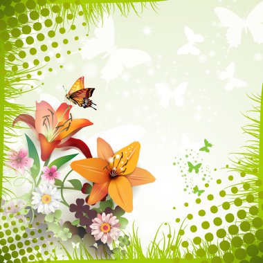 Lilies and butterflies clipart