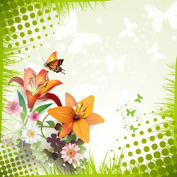 Lilies and butterflies — Stock Vector