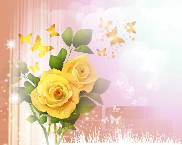 Roses et papillons — Image vectorielle