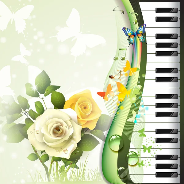 Klawiszy fortepianu z różami — Wektor stockowy