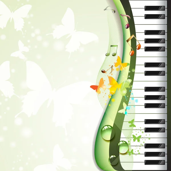 Zongora billentyűk pillangók — Stock Vector