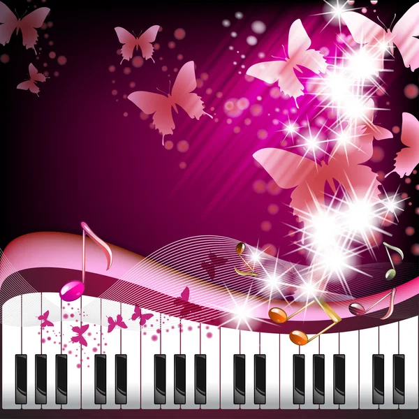 Teclas de piano con mariposas — Vector de stock