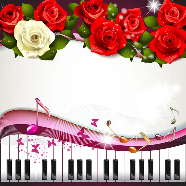 Teclas de piano con rosas — Vector de stock