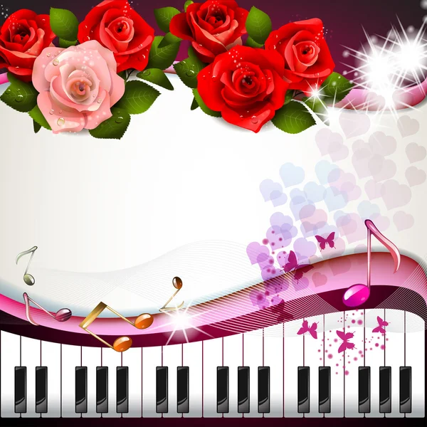 Tombol piano dengan mawar - Stok Vektor