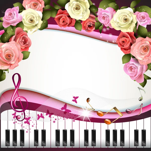 Teclas de piano com rosas — Vetor de Stock