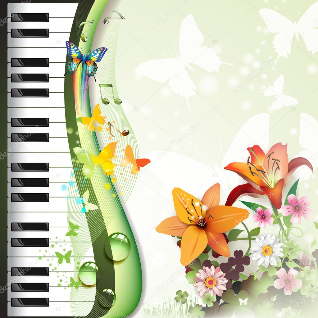 Piano keys with lilies