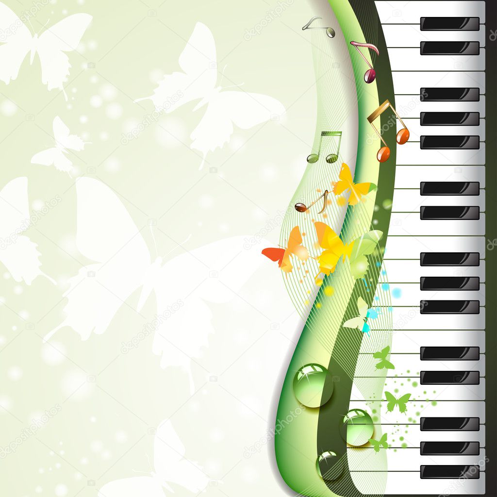 Piano keys with butterflies