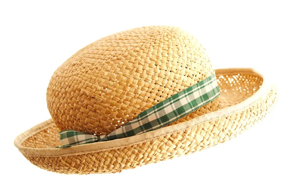 Straw hat with ribbon isolated on white — Stock Photo, Image