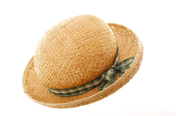 Sombrero de paja con cinta aislada en blanco — Foto de Stock