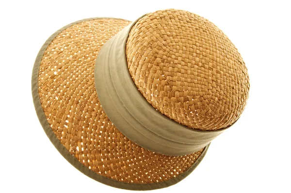 Chapéu de palha com fita isolada em branco — Fotografia de Stock