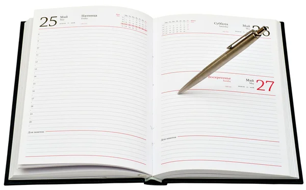 stock image Metal pen on opened diary