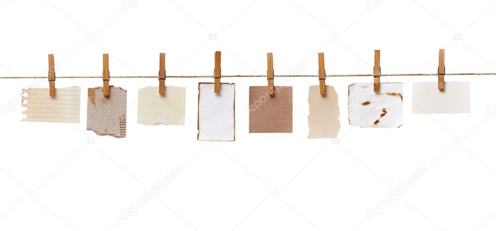 Clothes peg and note paper on clothes line rope