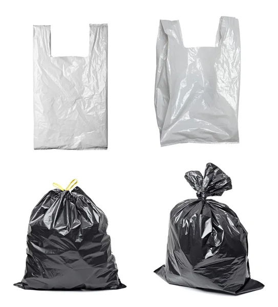 Białe plastikowe torby śmieci śmieci — Zdjęcie stockowe