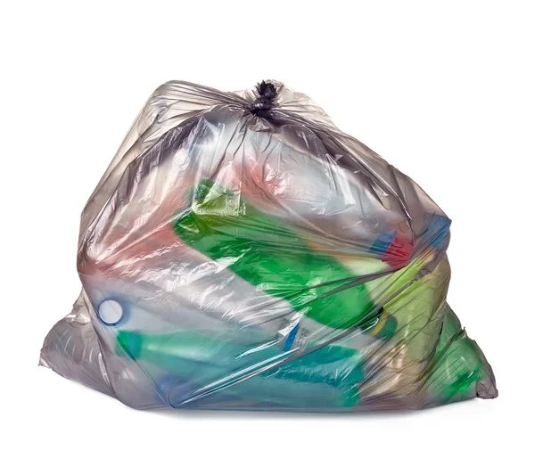 stock image Garbage bag with empty bottle trash waste