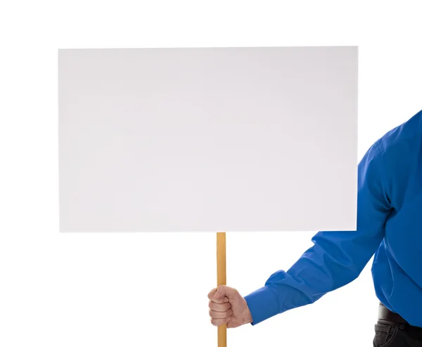 Man in shirt holding blank sign — Stock Photo, Image