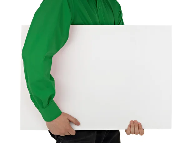 Muž v košili drží prázdný znak — Stock fotografie