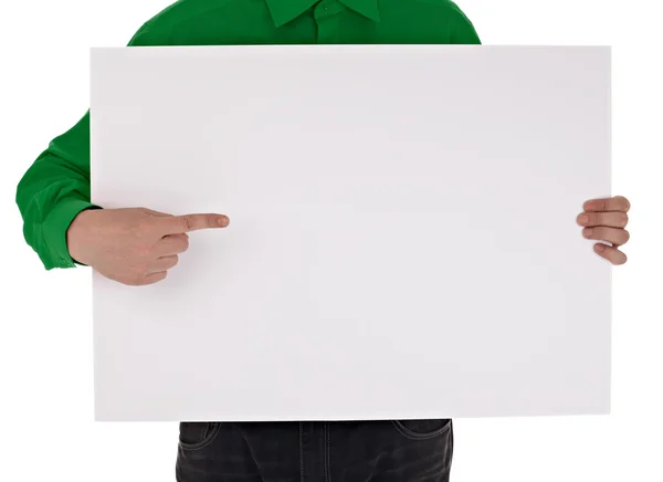Mann im Hemd mit leerem Schild — Stockfoto