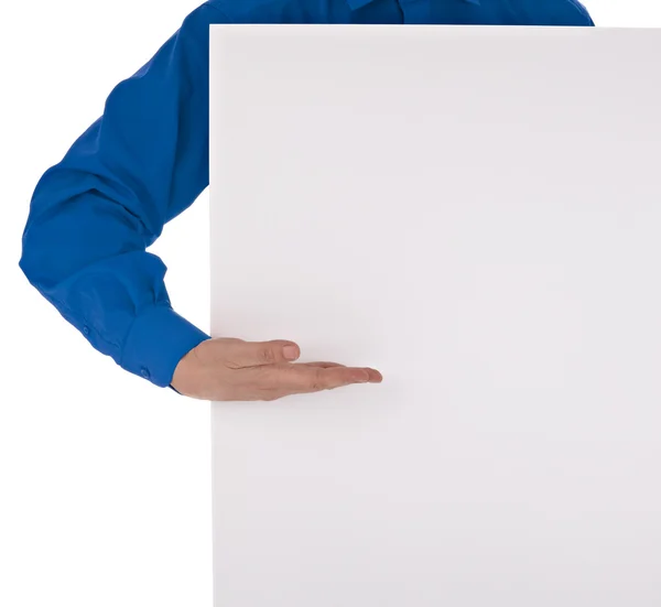 Man in shirt holding blank sign — Stock Photo, Image
