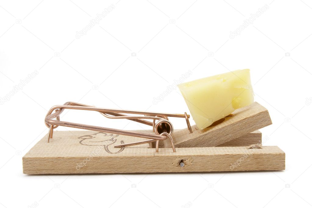 Wooden Closeup Mouse Trap On A White Background Stock Photo
