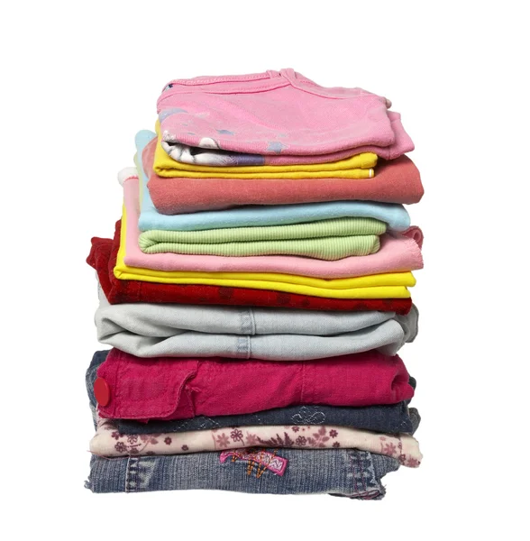 Stack of clothes, fresh laundry textile. Isolated. Stock Photo by ...