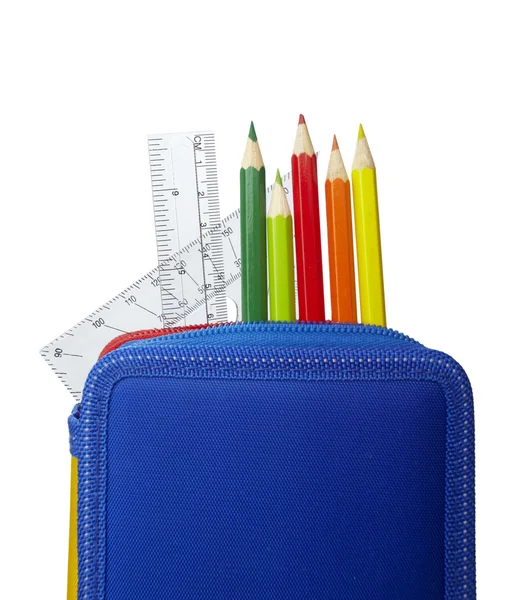 Lápis caso réguas educação escolar — Fotografia de Stock