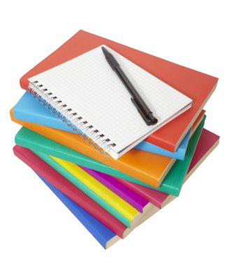 Colorful books stack and notebook education clipart