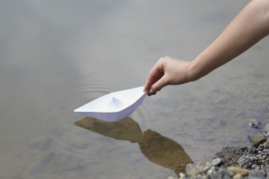 Paper boat childhood float toy river clipart